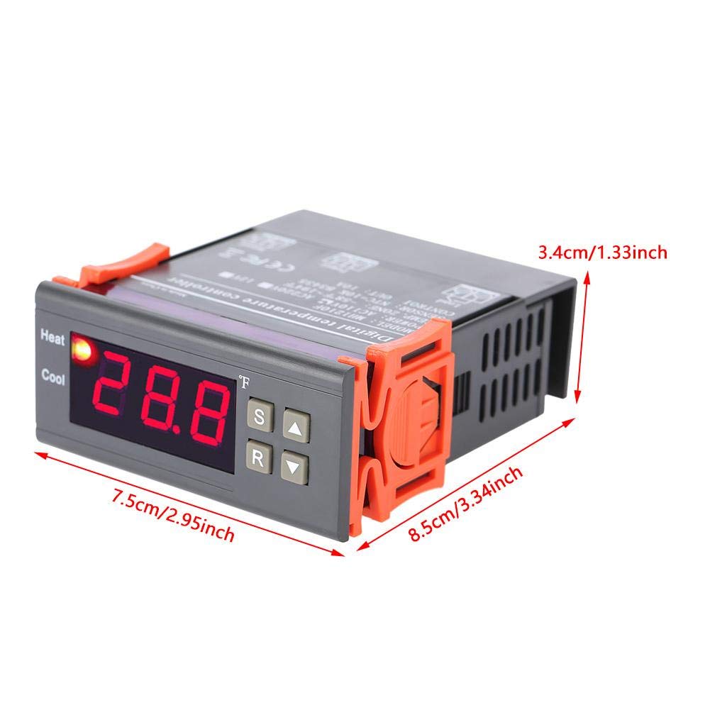 Digital Temperature Controller, Thermostat Fahrenheit Sensor MH1210F Digital Temperature Control Controller Thermostat 58~194℉ Fahrenheit Sensor AC110V