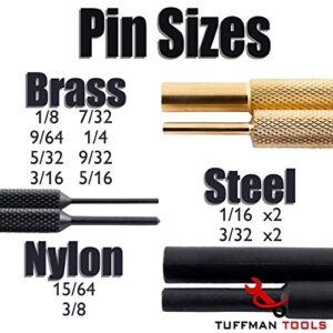 Brass Pin Punch Set with Hammer, Steel and Plastic, the Hammer is Brass/Polymer comes with a Carry Case, Gunsmithing Maintenance Punches