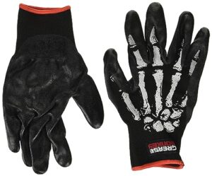 grease monkey bone series foam nitrile mechanic gloves with grip, work gloves and all purpose gloves, bones, large black