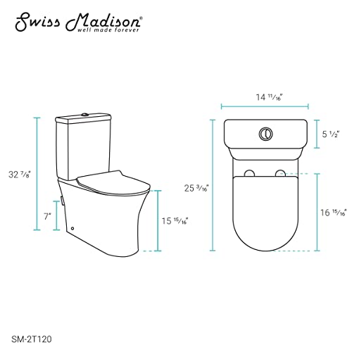 Swiss Madison SM-2T120 Calice Two Piece Elongated Rear Outlet Toilet, Dual Flush