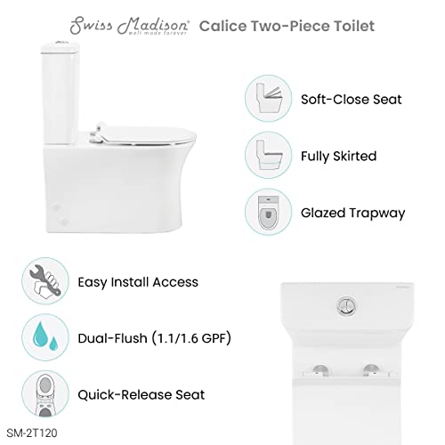 Swiss Madison SM-2T120 Calice Two Piece Elongated Rear Outlet Toilet, Dual Flush