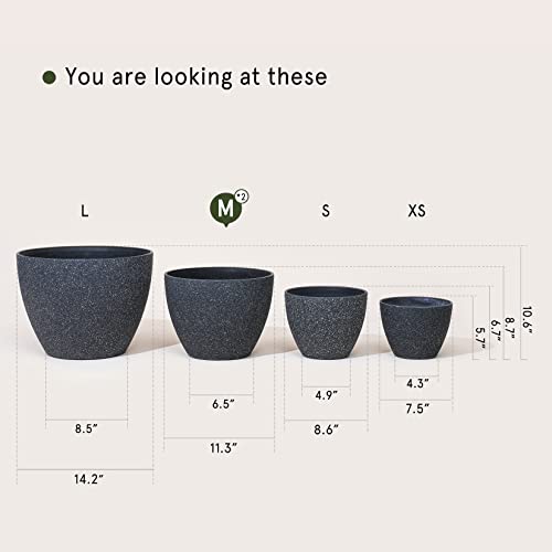 LA JOLIE MUSE Flower Pots Outdoor Indoor Planter - 11.3 inch Garden Plant Pots Tree Planter for Patio, Deck,Garden,Speckled Black,Set of 2