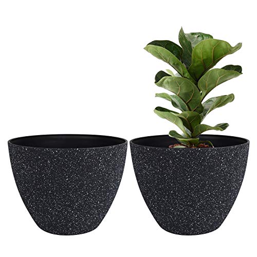 LA JOLIE MUSE Flower Pots Outdoor Indoor Planter - 11.3 inch Garden Plant Pots Tree Planter for Patio, Deck,Garden,Speckled Black,Set of 2