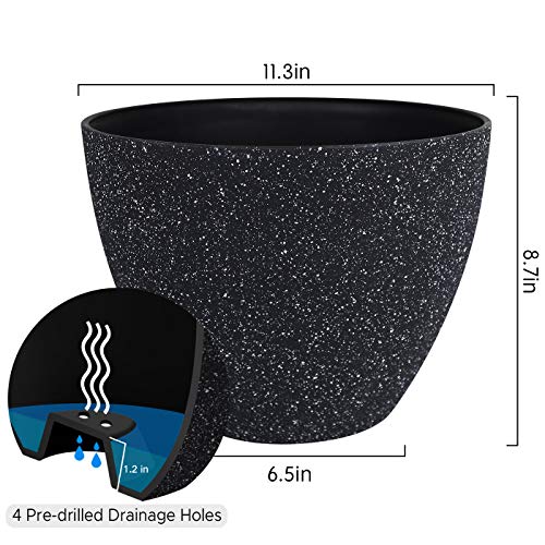 LA JOLIE MUSE Flower Pots Outdoor Indoor Planter - 11.3 inch Garden Plant Pots Tree Planter for Patio, Deck,Garden,Speckled Black,Set of 2