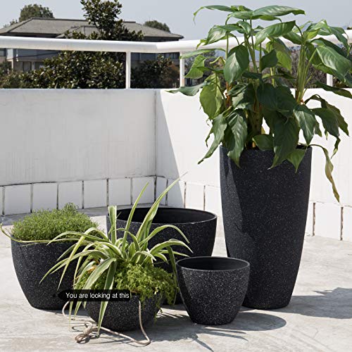 LA JOLIE MUSE Flower Pots Outdoor Indoor Planter - 11.3 inch Garden Plant Pots Tree Planter for Patio, Deck,Garden,Speckled Black,Set of 2