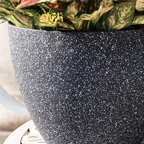 LA JOLIE MUSE Flower Pots Outdoor Indoor Planter - 11.3 inch Garden Plant Pots Tree Planter for Patio, Deck,Garden,Speckled Black,Set of 2