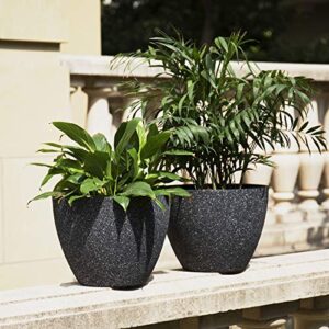 LA JOLIE MUSE Flower Pots Outdoor Indoor Planter - 11.3 inch Garden Plant Pots Tree Planter for Patio, Deck,Garden,Speckled Black,Set of 2