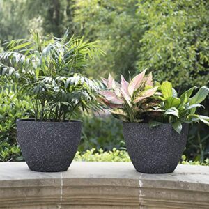 LA JOLIE MUSE Flower Pots Outdoor Indoor Planter - 11.3 inch Garden Plant Pots Tree Planter for Patio, Deck,Garden,Speckled Black,Set of 2