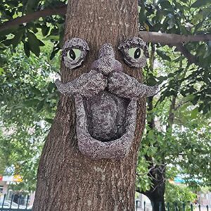 Tree Faces Decor Outdoor, Old Man Wild Bird Feeder Tree Hugger Statues in The Dark Eyes Garden Decor Yard Art