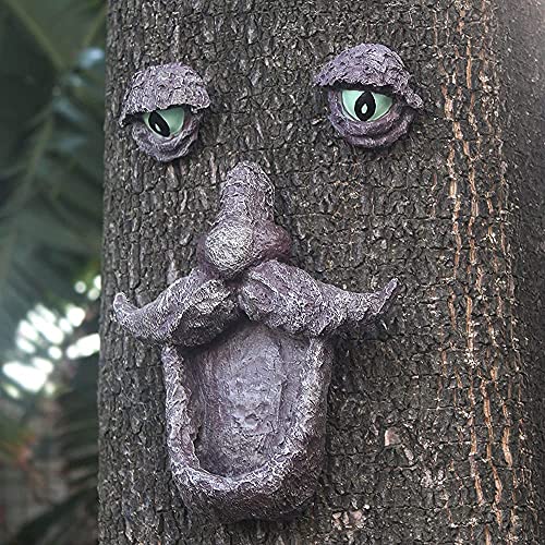 Tree Faces Decor Outdoor, Old Man Wild Bird Feeder Tree Hugger Statues in The Dark Eyes Garden Decor Yard Art