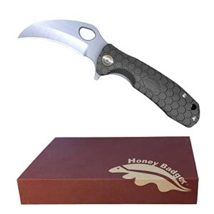 western active honey badger small pocket knife edc claw hawkbill folding utility knife 2.75" steel blade, reversible pocket clip, folding pocket knife - (2.9oz) claw smooth small black hb1141