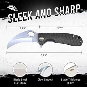 Western Active Honey Badger Small Pocket Knife EDC Claw Hawkbill Folding Utility Knife 2.75" Steel Blade, Reversible Pocket Clip, Folding Pocket Knife - (2.9oz) Claw Smooth Small Black HB1141