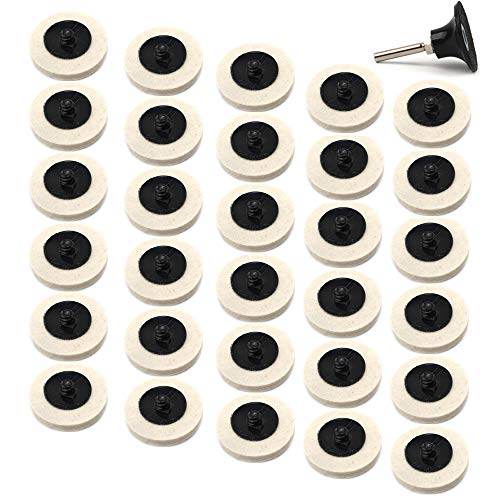 30Pcs 2 inch Wool Quick Change Discs Polishing Buffing Pads with 1Pc 1/4'' Holder for Die Grinder Surface Polishing and Buffing