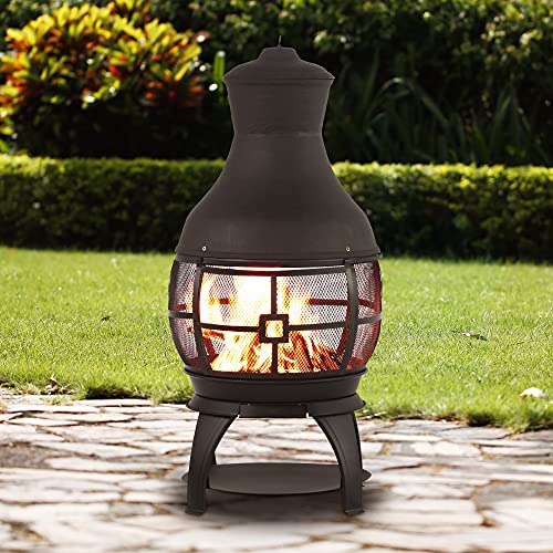 BALI OUTDOORS Wood Burning Chimenea, Outdoor Round Wooden Fire Pit Fireplace