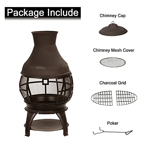 BALI OUTDOORS Wood Burning Chimenea, Outdoor Round Wooden Fire Pit Fireplace