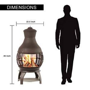 BALI OUTDOORS Wood Burning Chimenea, Outdoor Round Wooden Fire Pit Fireplace