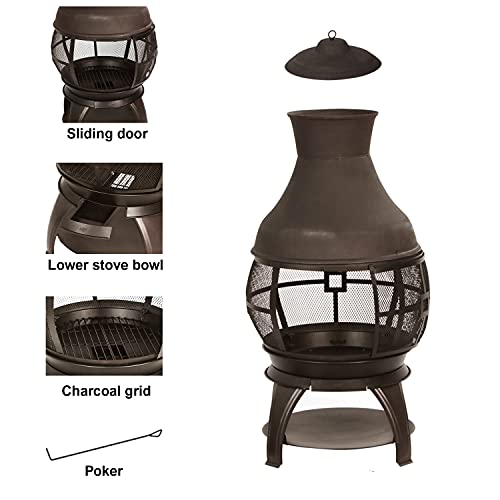 BALI OUTDOORS Wood Burning Chimenea, Outdoor Round Wooden Fire Pit Fireplace