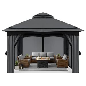 mastercanopy 10x10ft outdoor patio gazebo with mosquito netting for backyard, patio, garden dark grey
