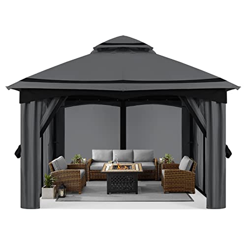 MASTERCANOPY 10x10FT Outdoor Patio Gazebo with Mosquito Netting for Backyard, Patio, Garden Dark Grey