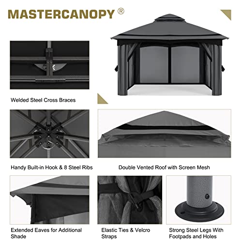 MASTERCANOPY 10x10FT Outdoor Patio Gazebo with Mosquito Netting for Backyard, Patio, Garden Dark Grey