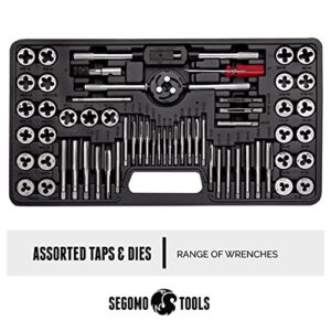 Segomo Tools 60 Piece Metric & SAE Threading Tap & Die Tool Set with Storage Case | Rethreading Kit | Tap Set | Tap and Die Kit | Tap and Die Set Metric and Standard - TD60MMSAE