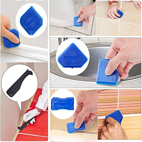 YOBZUO 3 in 1 Silicone Caulking Tools（stainless steelhead）, Sealant Finishing Tool Grout Scraper, Reuse and Replace 5 Silicone Pads, Great Tools for Kitchen Bathroom Window, Sink Joint