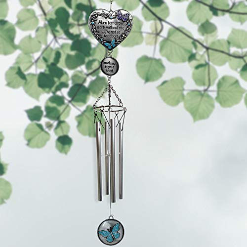 Memorial Windchimes Condolence - When Tomorrow Starts Without Me I'm Always in Your Heart Saying - Heart and Butterfly Design Garden Wind Chime - in Loving Memory Chimes - Sorry for Your Loss Gifts