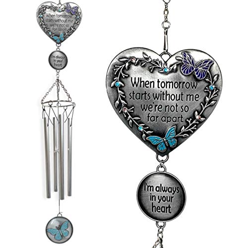 Memorial Windchimes Condolence - When Tomorrow Starts Without Me I'm Always in Your Heart Saying - Heart and Butterfly Design Garden Wind Chime - in Loving Memory Chimes - Sorry for Your Loss Gifts