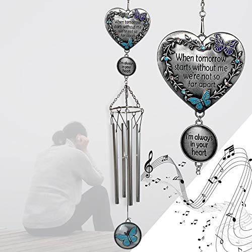 Memorial Windchimes Condolence - When Tomorrow Starts Without Me I'm Always in Your Heart Saying - Heart and Butterfly Design Garden Wind Chime - in Loving Memory Chimes - Sorry for Your Loss Gifts