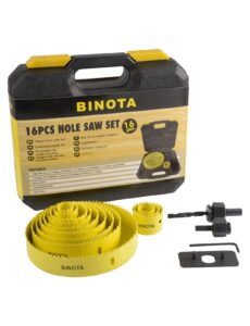 binota wood hole saw set 16pc for pvc, plastic, gypsum board, composite board and density board, kit 19-127mm