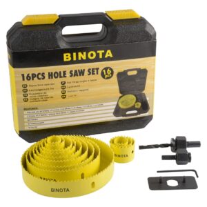 BINOTA Wood Hole Saw Set 16PC for PVC, Plastic, Gypsum Board, Composite Board and Density Board, Kit 19-127mm