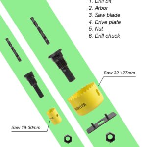 BINOTA Wood Hole Saw Set 16PC for PVC, Plastic, Gypsum Board, Composite Board and Density Board, Kit 19-127mm