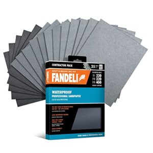 fandeli | waterproof sandpaper | for car polishing, wooden furniture sanding and metal sanding | water resistant (assorted grits (220, 320, 400))