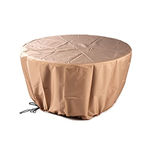 Aluminum 37,0000 BTU 34 in. Round Propane Black Fire Pit Table with Fire Beads, Lid, Propane Tank Cover and Table Fabric Covers in Copper Finish