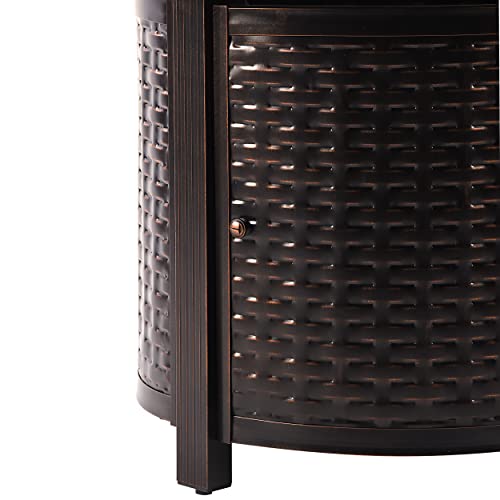 Aluminum 37,0000 BTU 34 in. Round Propane Black Fire Pit Table with Fire Beads, Lid, Propane Tank Cover and Table Fabric Covers in Copper Finish