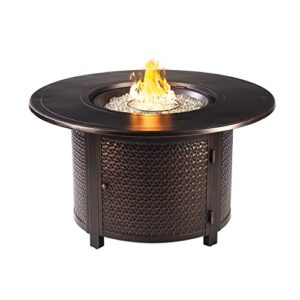 oakland living azmatera-fpt-ac aluminum 44 in. round propane beads, lid and fabric cover finish outdoor fire table, antique copper