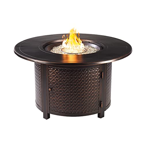 Oakland Living AZMATERA-FPT-AC Aluminum 44 in. Round Propane Beads, Lid and Fabric Cover Finish Outdoor fire Table, Antique Copper