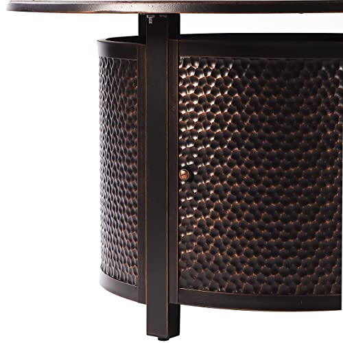 Oakland Living AZMATERA-FPT-AC Aluminum 44 in. Round Propane Beads, Lid and Fabric Cover Finish Outdoor fire Table, Antique Copper