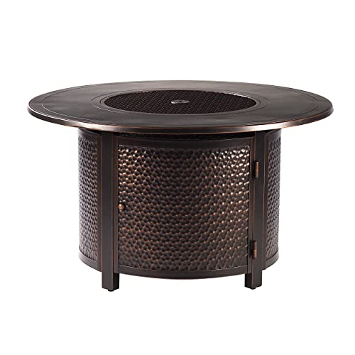 Oakland Living AZMATERA-FPT-AC Aluminum 44 in. Round Propane Beads, Lid and Fabric Cover Finish Outdoor fire Table, Antique Copper