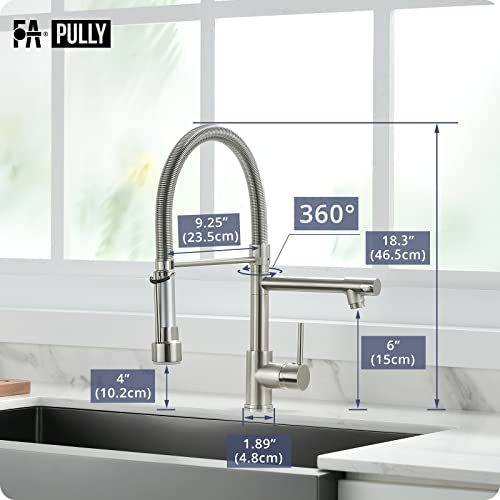 Fapully Pull Down Kitchen Faucet with Lock Sprayer,Single Handle Spring Stainless Steel Kitchen Sink Faucet Brushed Nickel