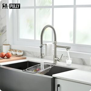 Fapully Pull Down Kitchen Faucet with Lock Sprayer,Single Handle Spring Stainless Steel Kitchen Sink Faucet Brushed Nickel