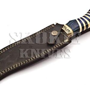 Skokie Knives Custom Hand Made Damascus Steel Hunting Knife Handle Original Camel Bone with Brass Spacer and Pakka Wood A Perfect Grip for Hunters