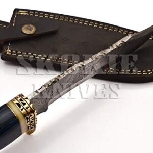 Skokie Knives Custom Hand Made Damascus Steel Hunting Knife Handle Original Camel Bone with Brass Spacer and Pakka Wood A Perfect Grip for Hunters