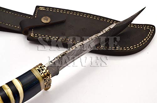 Skokie Knives Custom Hand Made Damascus Steel Hunting Knife Handle Original Camel Bone with Brass Spacer and Pakka Wood A Perfect Grip for Hunters