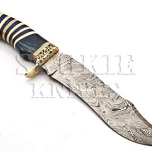 Skokie Knives Custom Hand Made Damascus Steel Hunting Knife Handle Original Camel Bone with Brass Spacer and Pakka Wood A Perfect Grip for Hunters