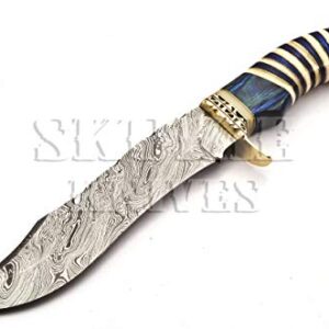 Skokie Knives Custom Hand Made Damascus Steel Hunting Knife Handle Original Camel Bone with Brass Spacer and Pakka Wood A Perfect Grip for Hunters