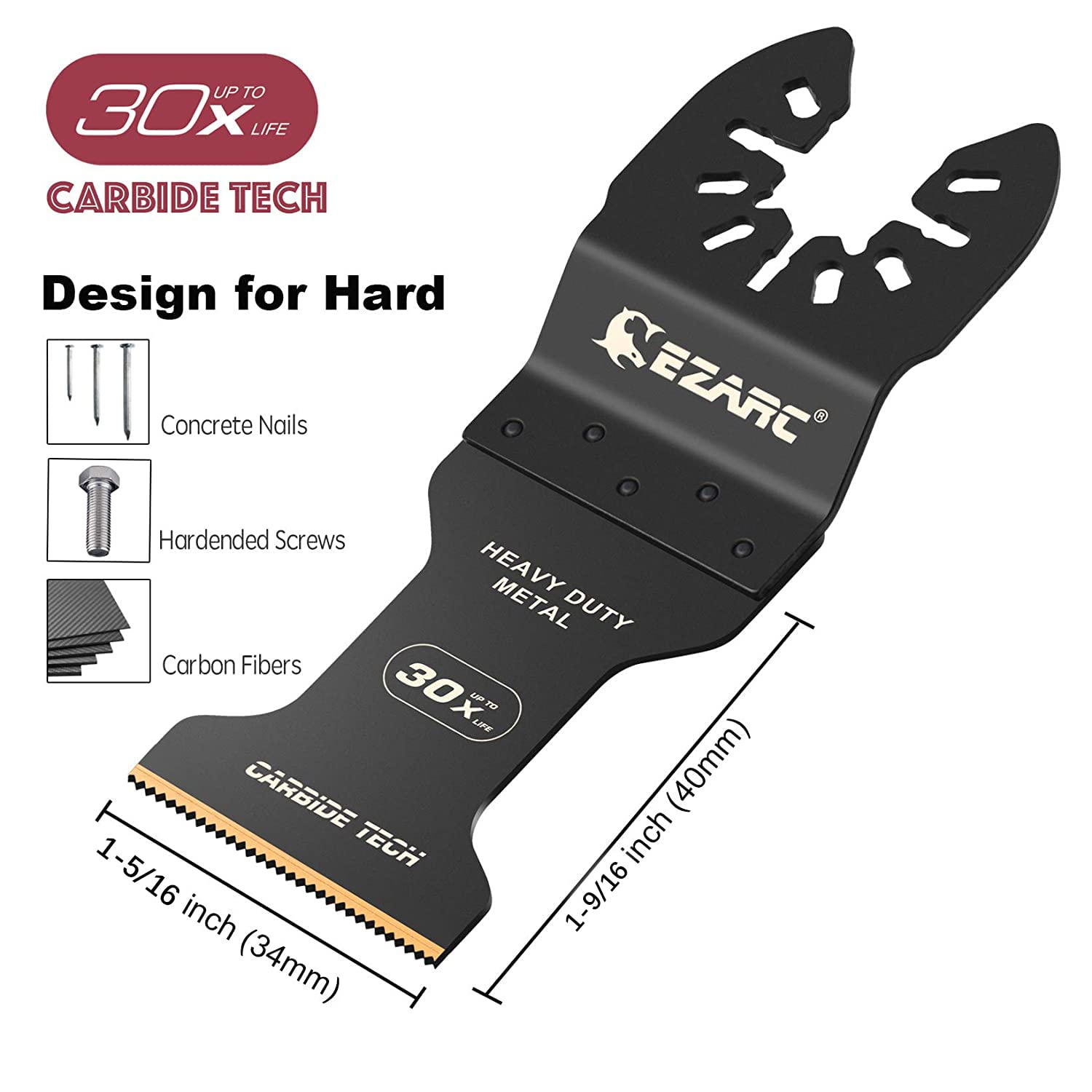 EZARC Carbide Oscillating Saw Blades, Multitool Blades Quick Release for Hard Material, Hardened Metal, Nails, Bolts and Screws, 3-Pack