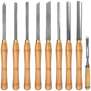 mophorn lathe chisel 8 piece wood lathe chisel cutting carving hss steel blades wood turning tools lathe chisel set wooden case for storage for wood turning hardwood one free chisel