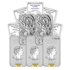 2018 - present (random year) p lot of (5) 1 oz silver bars australia perth mint dragon series rectangular coins brilliant uncirculated with certificates of authenticity $1 bu