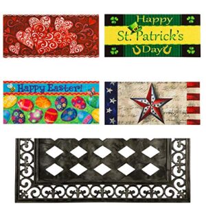 evergreen sassafras bundle - set of 5 holidays interchangeable entrance doormats | indoor and outdoor |22-in x 10-in doormats and 30-in x 18-in tray | non-slip backing | low profile | home décor